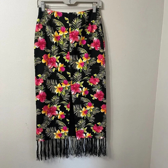 Kelly And Diane Womens Tropical Silk Maxi Skirt 2 Floral Fringe Bottom Resort - Picture 6 of 10